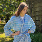 Full Length Cotton Kimono - Turquoise & Blue Fish