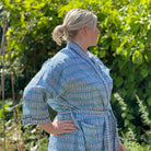 Full Length Cotton Kimono - Turquoise & Blue Fish