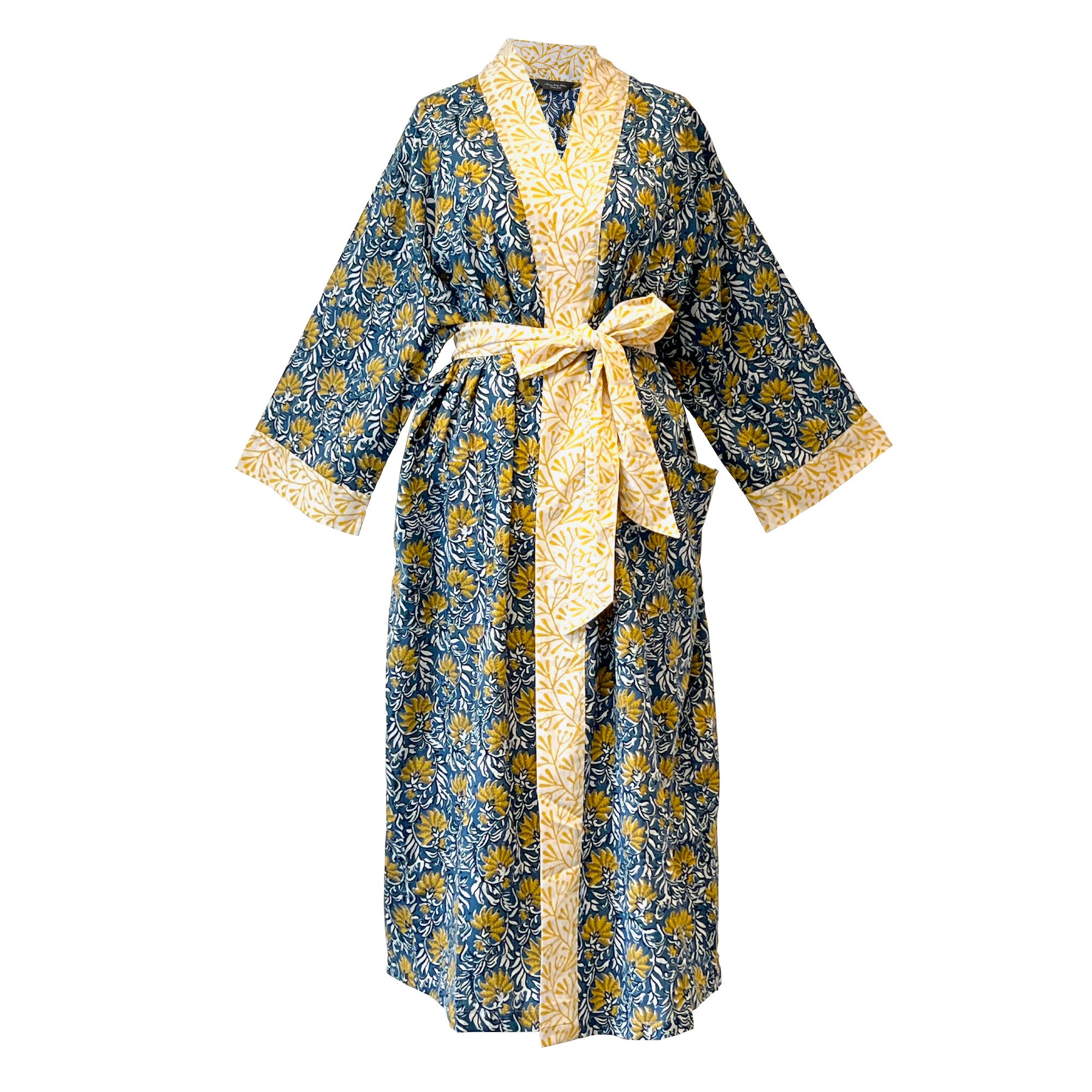 Cotton Full Length Kimono - Jaipur Blue Floral