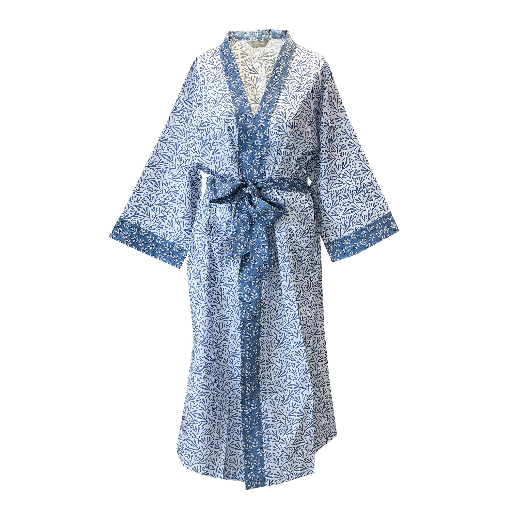 Blue Bud Cotton Full Length Kimono
