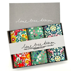 mojito hankies and pocket squares made with liberty of London fabric in minty colours and holiday 