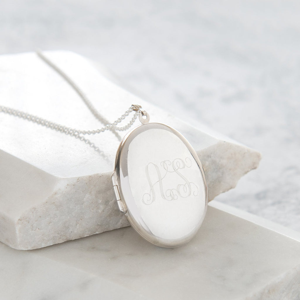 Personalised Extra Large Monogram Locket Necklace Sterling Silver
