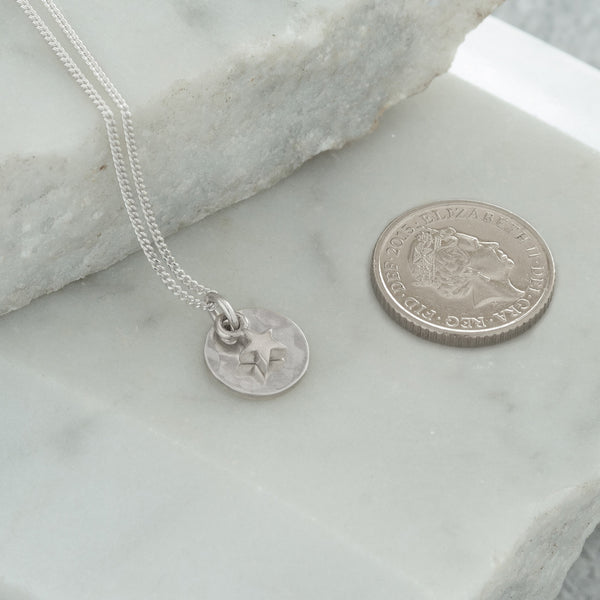 Mini Hammered Disc with Star Necklace Sterling Silver