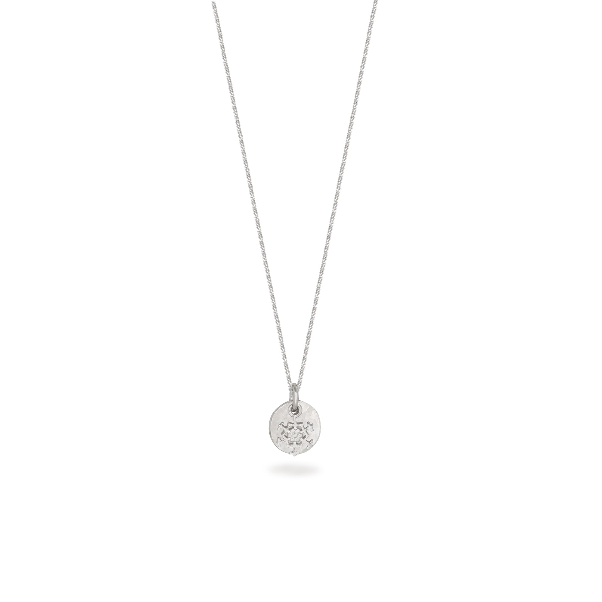 Mini Hammered Disc with Snowflake Necklace Sterling Silver