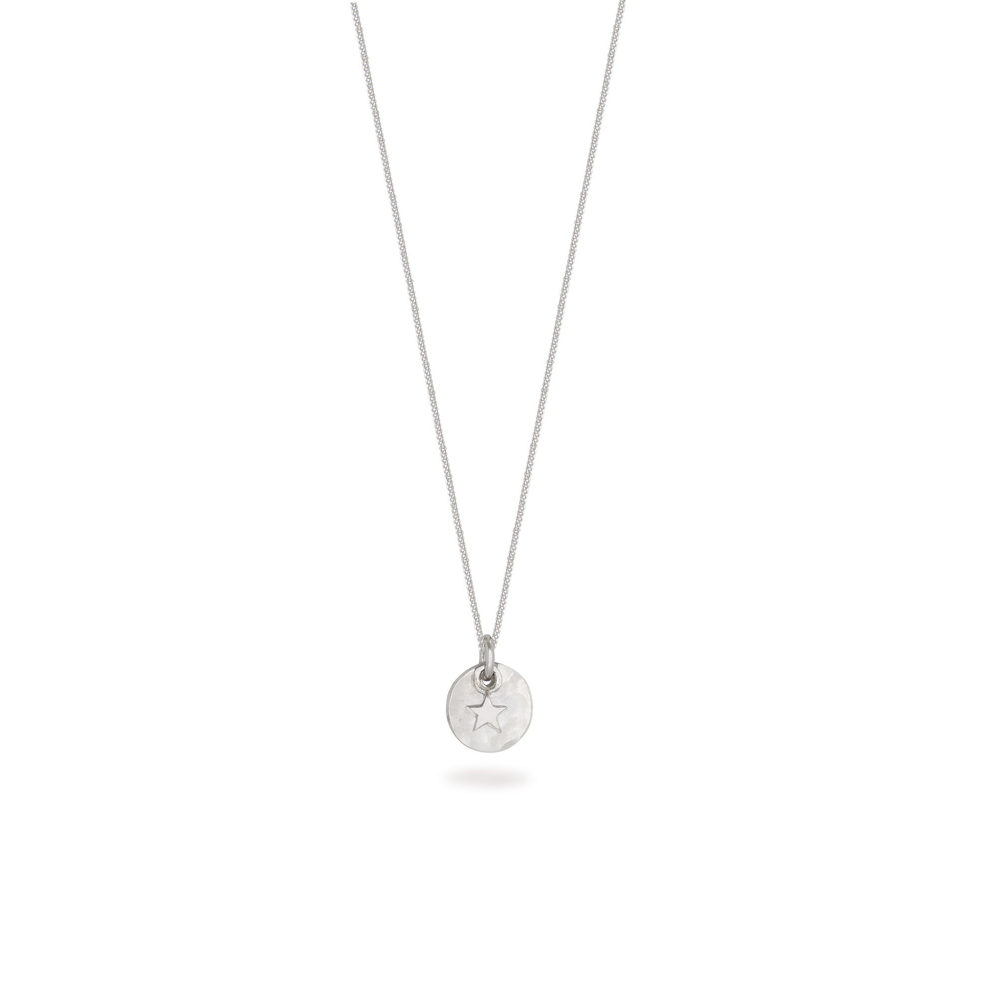 Mini Hammered Disc with Star Necklace Sterling Silver