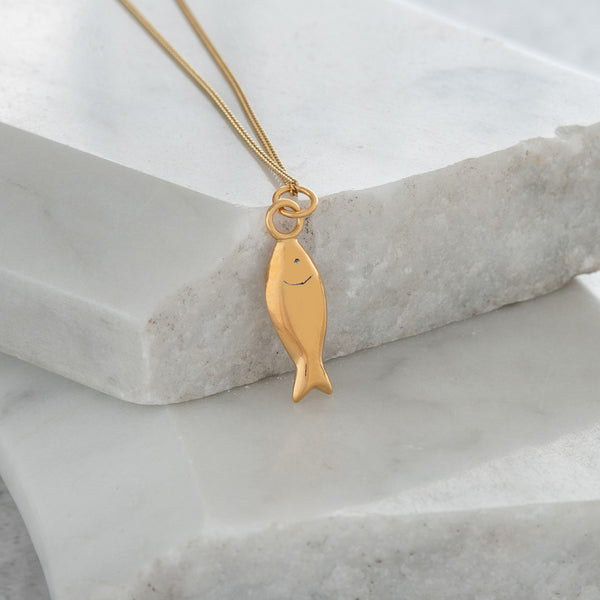 Fish Pendant Necklace Gold Vermeil