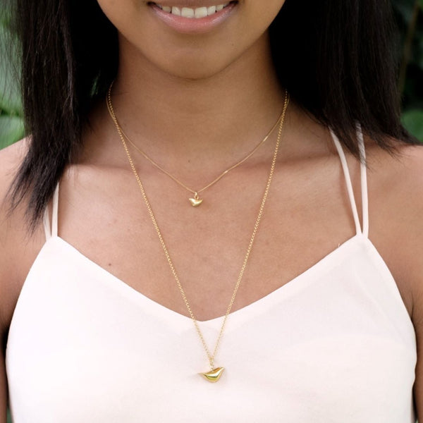Mini Bird Charm Necklace Gold or Rose Gold Vermeil