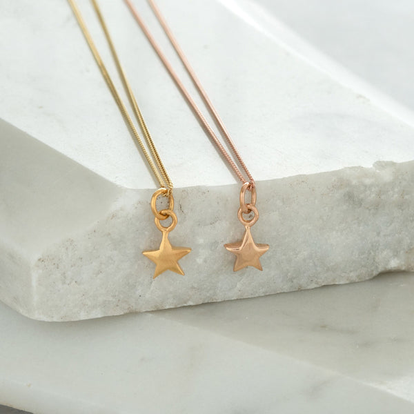 Star Charm Necklace Gold or Rose Gold Vermeil
