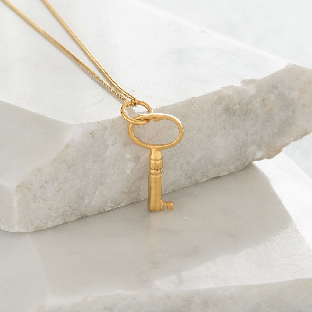 Key Pendant Necklace Gold Vermeil Lime Tree Design