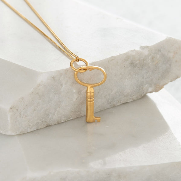 Key Pendant Necklace Gold Vermeil