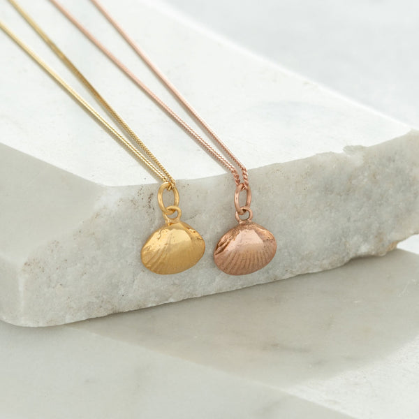 Tiny Shell Charm Necklace Gold or Rose Gold Vermeil