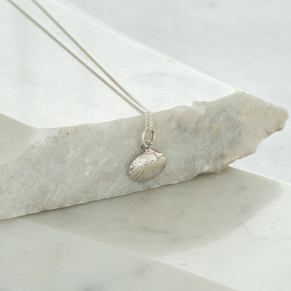 Tiny Shell Charm Necklace Sterling Silver