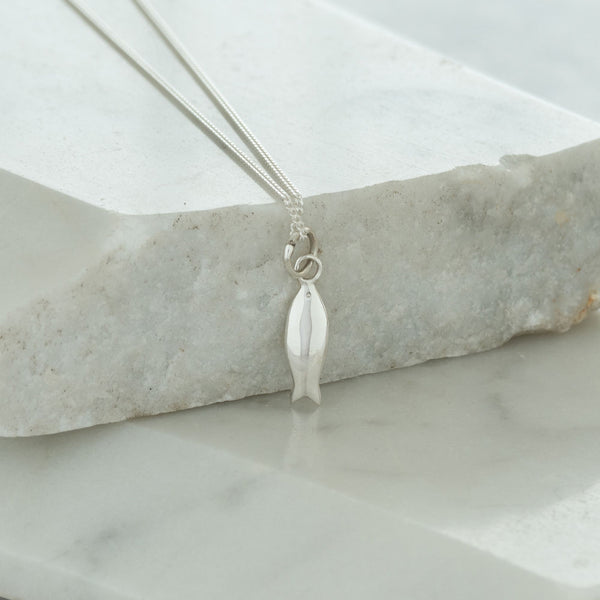 Tiny Fish Charm Necklace Sterling Silver