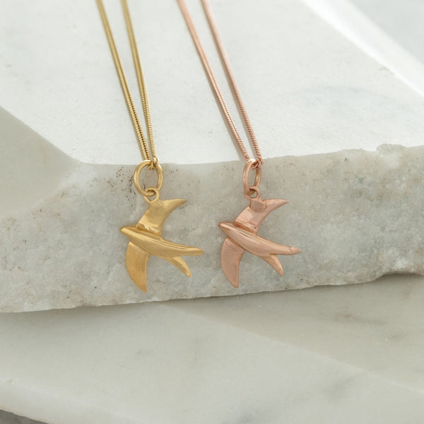 Swallow Charm Necklace Gold or Rose Gold Vermeil