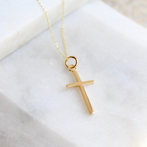 Christian cross necklace solid gold 14ct 