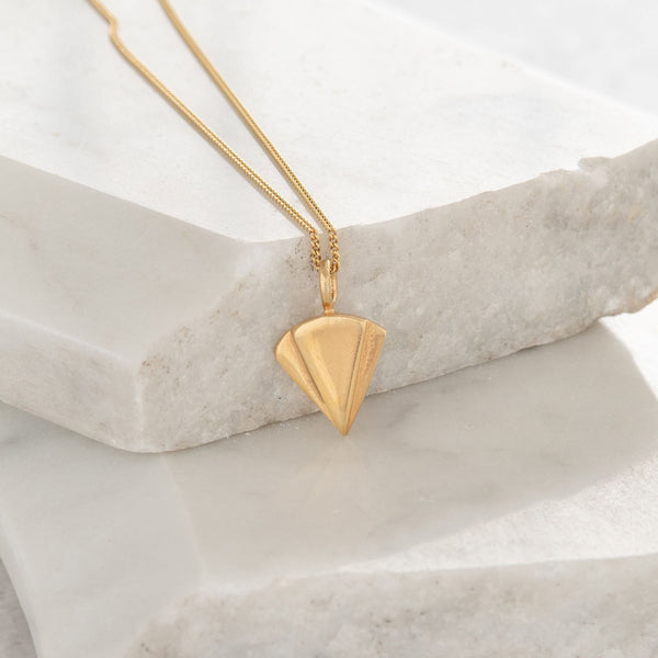 Small Art Deco Fan Necklace Gold Vermeil