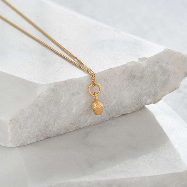 Tiny Acorn Charm Necklace Gold Vermeil