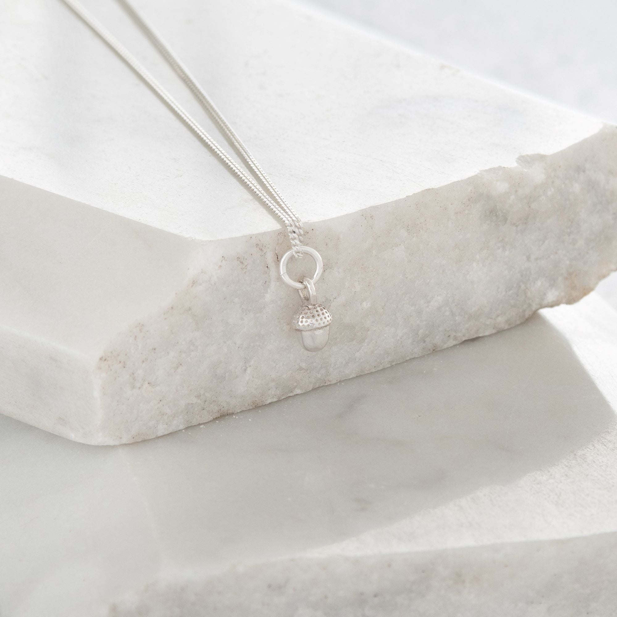 Tiny Acorn Charm Necklace Sterling Silver