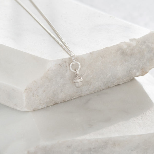 Tiny Acorn Charm Necklace Sterling Silver