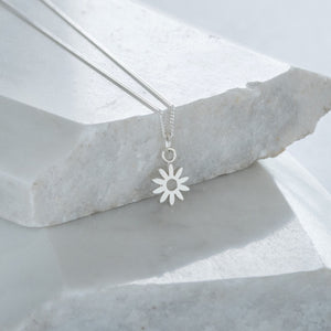 Tiny Flower Charm Necklace Sterling Silver