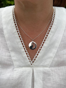Crescent Moon Silhouette Pendant Necklace Sterling Silver
