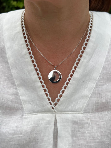 Crescent Moon Silhouette Pendant Necklace Sterling Silver