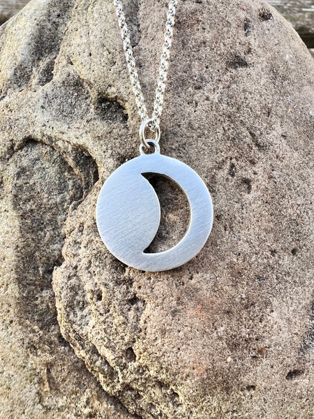 Crescent Moon Silhouette Pendant Necklace Sterling Silver