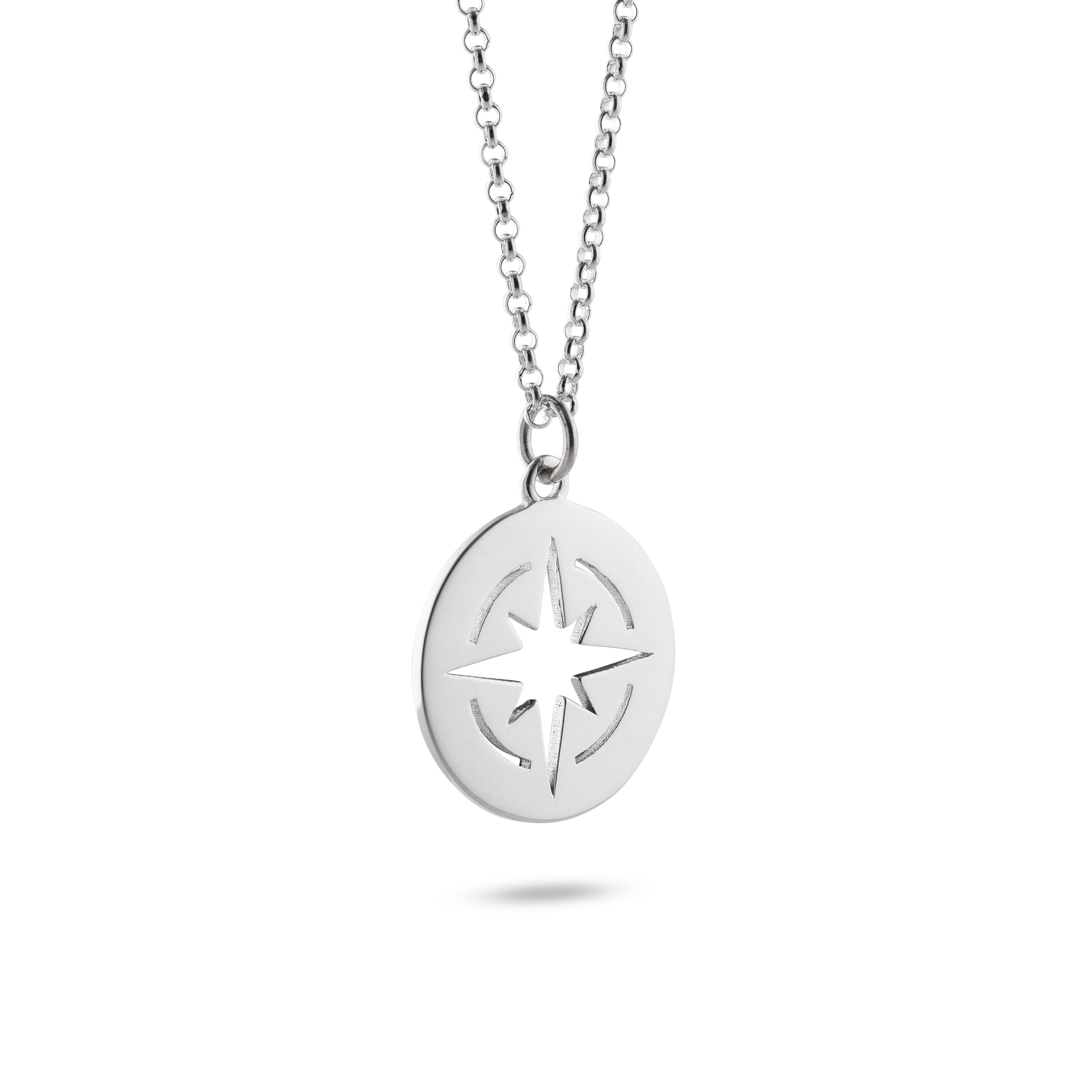 Compass Silhouette Pendant Necklace Sterling Silver