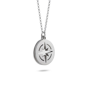 Brushed Compass Silhouette Pendant with Mirror Disc Sterling Silver