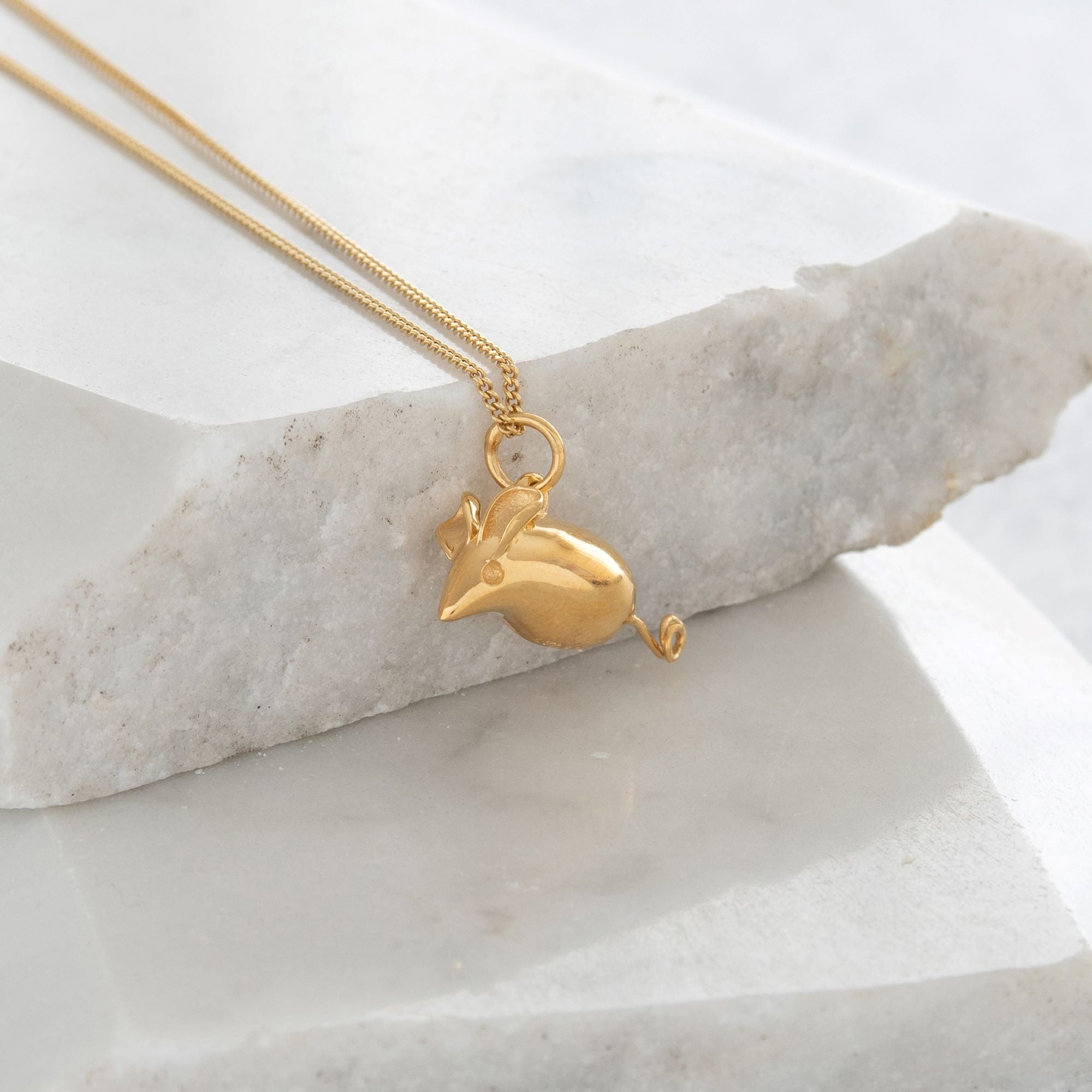 Mouse Pendant Necklace Gold Vermeil