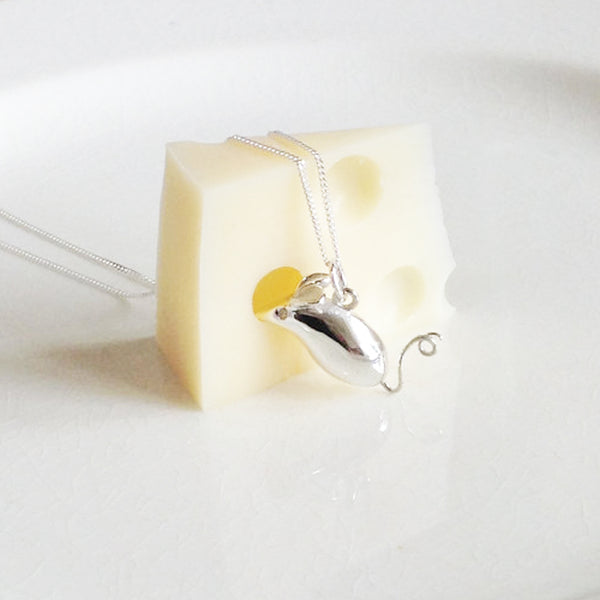 Mouse Pendant Necklace Sterling Silver