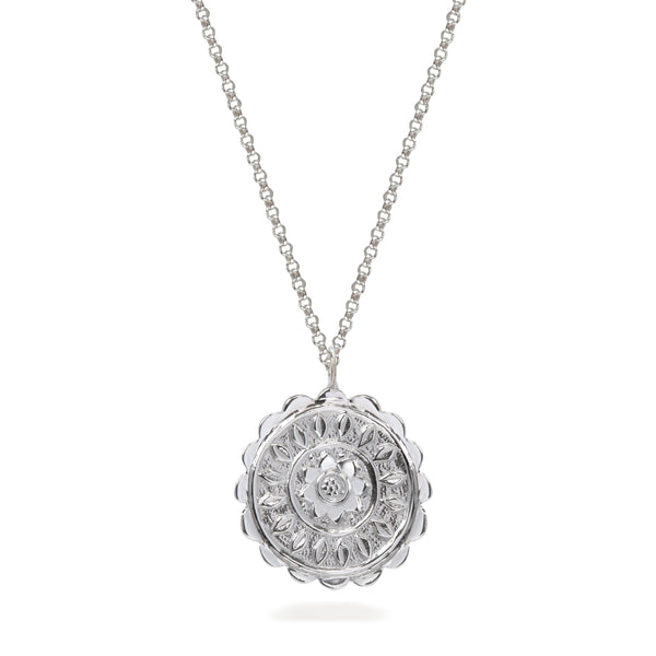 Flower And Petals Amulet Necklace Sterling Silver