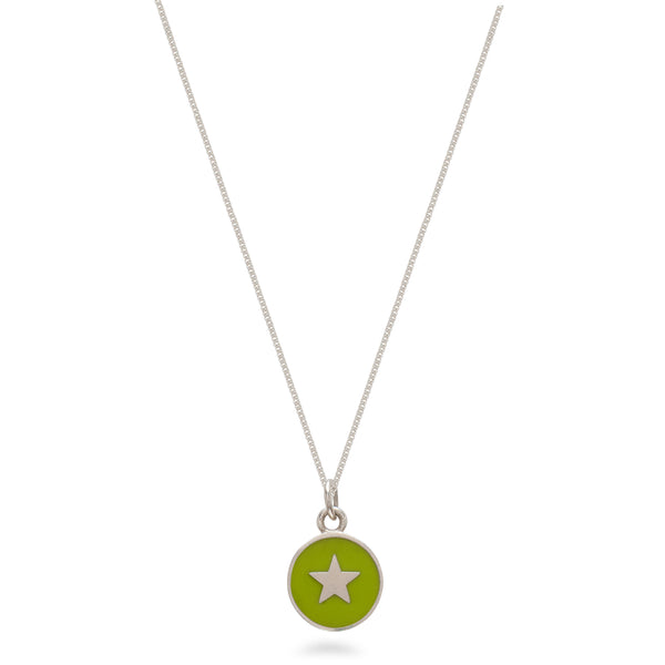 Lime Green Star Enamel Necklace Sterling Silver