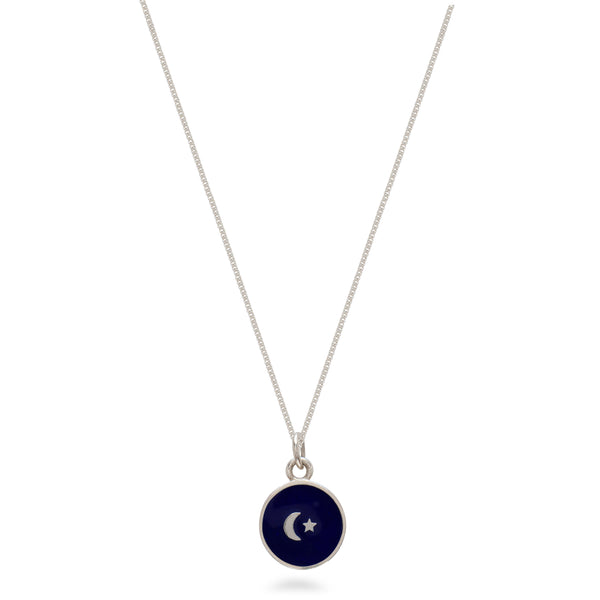 Indigo Moon and Star Enamel Necklace