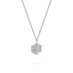 Small Forget Me Not Hexagon Amulet Necklace Sterling Silver