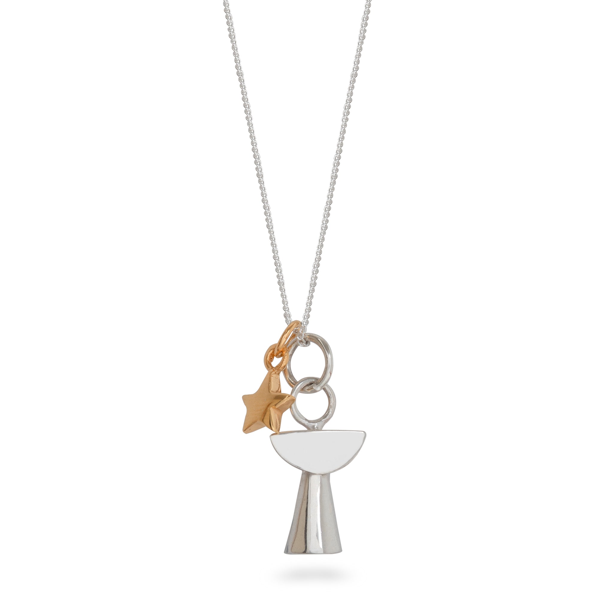 Angel and Star Necklace Sterling Silver and Gold Vermeil