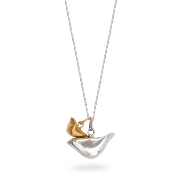 Double Bird Necklace Sterling Silver and Gold Vermeil