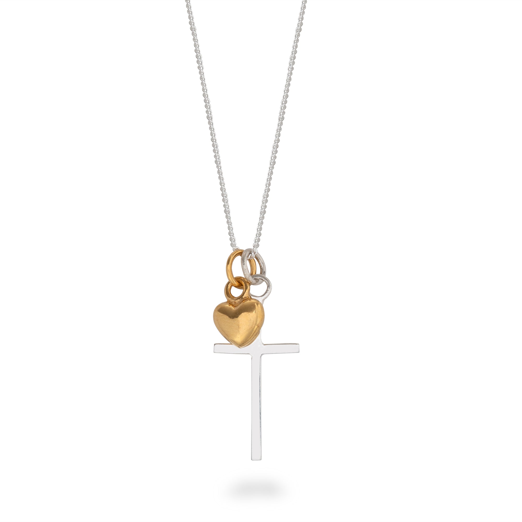 Cross and Heart Necklace Sterling Silver and Gold Vermeil