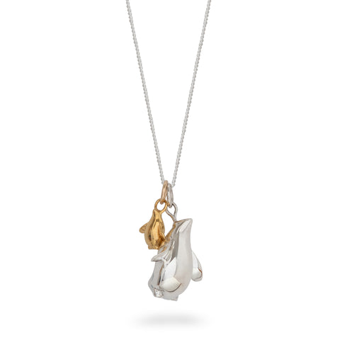 Double Penguin Necklace Sterling Silver and Gold Vermeil