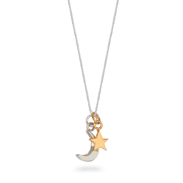 silver moon and gold vermeil star necklace 