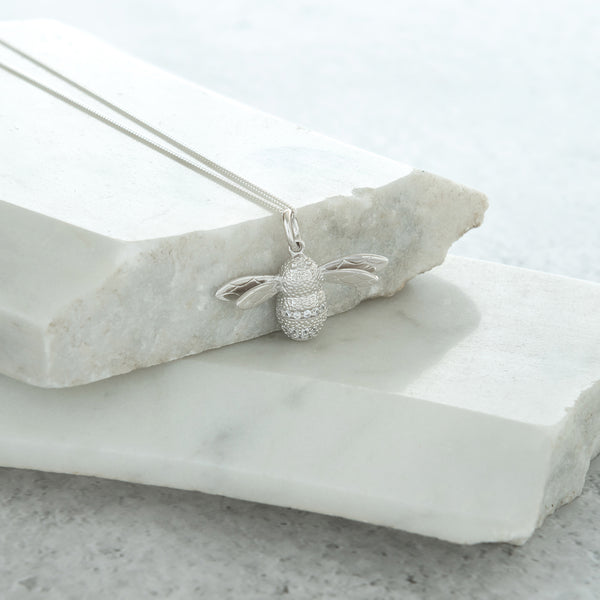 Bumble Bee Pendant Necklace Sterling Silver