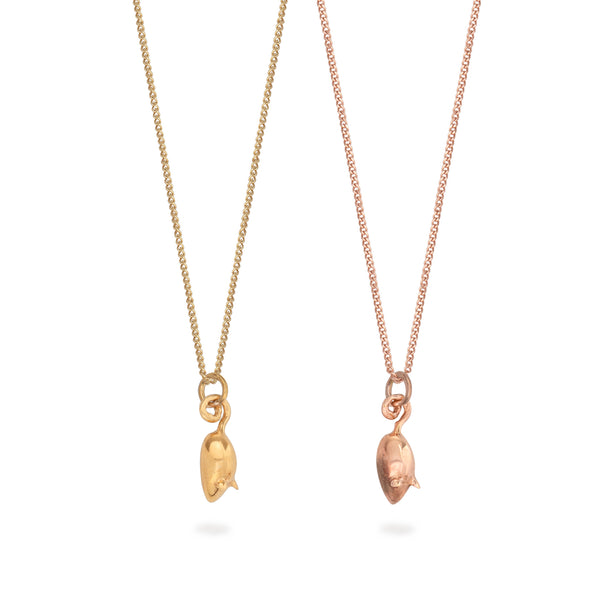 Tiny Mouse Charm Necklace Gold or Rose Gold Vermeil