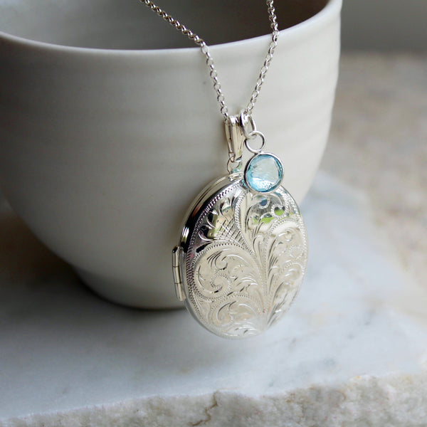 Personalised Extra Large Engraved Locket Necklace Sterling Silver