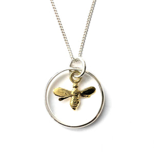 Silver Ring Necklace with Gold Vermeil Bee Charm