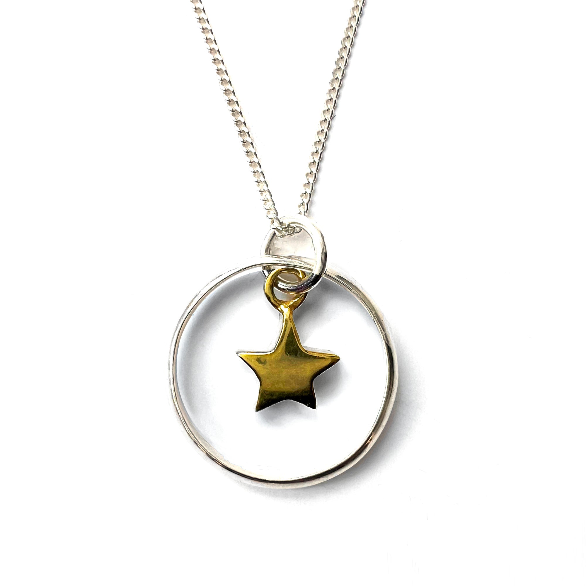 Silver Ring Necklace with Gold Vermeil Star Charm