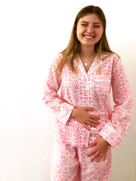 Pink Bud Block Printed Pyjamas