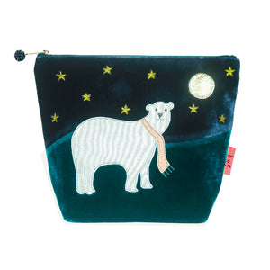 velvet purse with polar bear and moon and stars 
