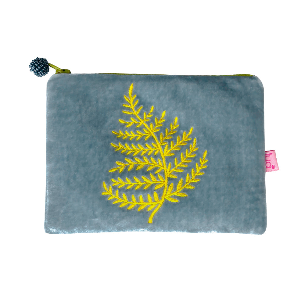 light grey fern embroidered purse 