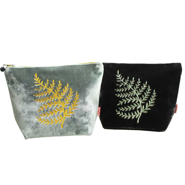 large cosmetic purse in silk velvet with fern design 