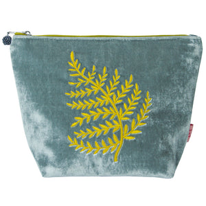 light grey cosmetic purse made from velvet 